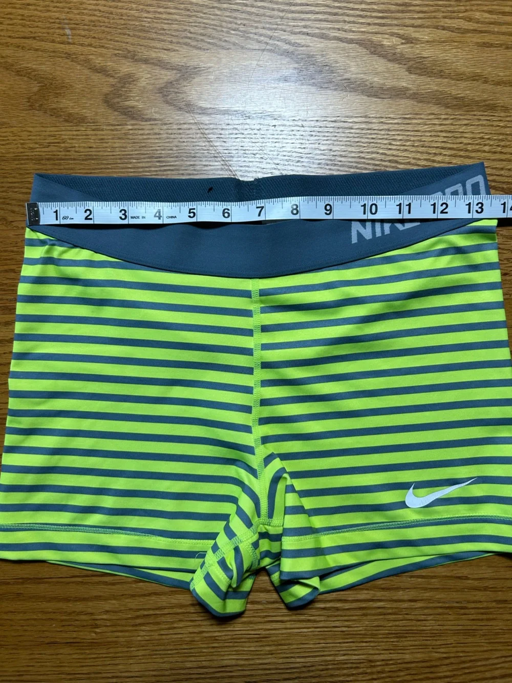 Women’s Nike Pro Shorts Grey and Neon Yellow Striped Size Large